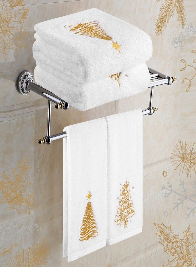 Quera 2 Pack Christmas Hand Towels, Winter Golden Christmas Tree Embroidery Joy Love Peace Wonder Christmas Rustic Cabin Decor Bathroom Decorative Holiday Towels Gift Set 13.7'' x 29.5'' - Image 2